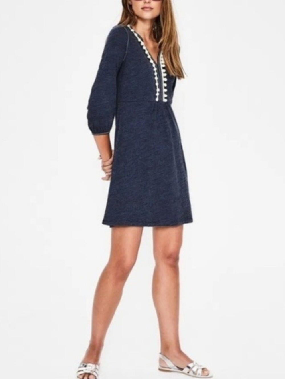 Boden Carina Navy Blue Pom Pom Tunic Dress 4